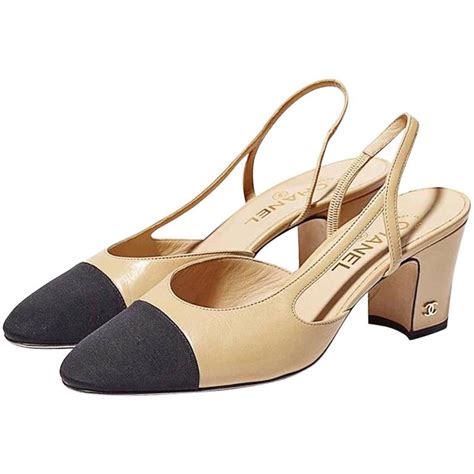 chanel high heels shoes|Chanel slingback beige and black.